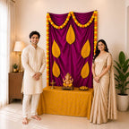 Satin Palm Elegance Ganesh Backdrop | Ganesh Chaturthi