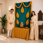 Satin Palm Elegance Ganesh Backdrop | Ganesh Chaturthi