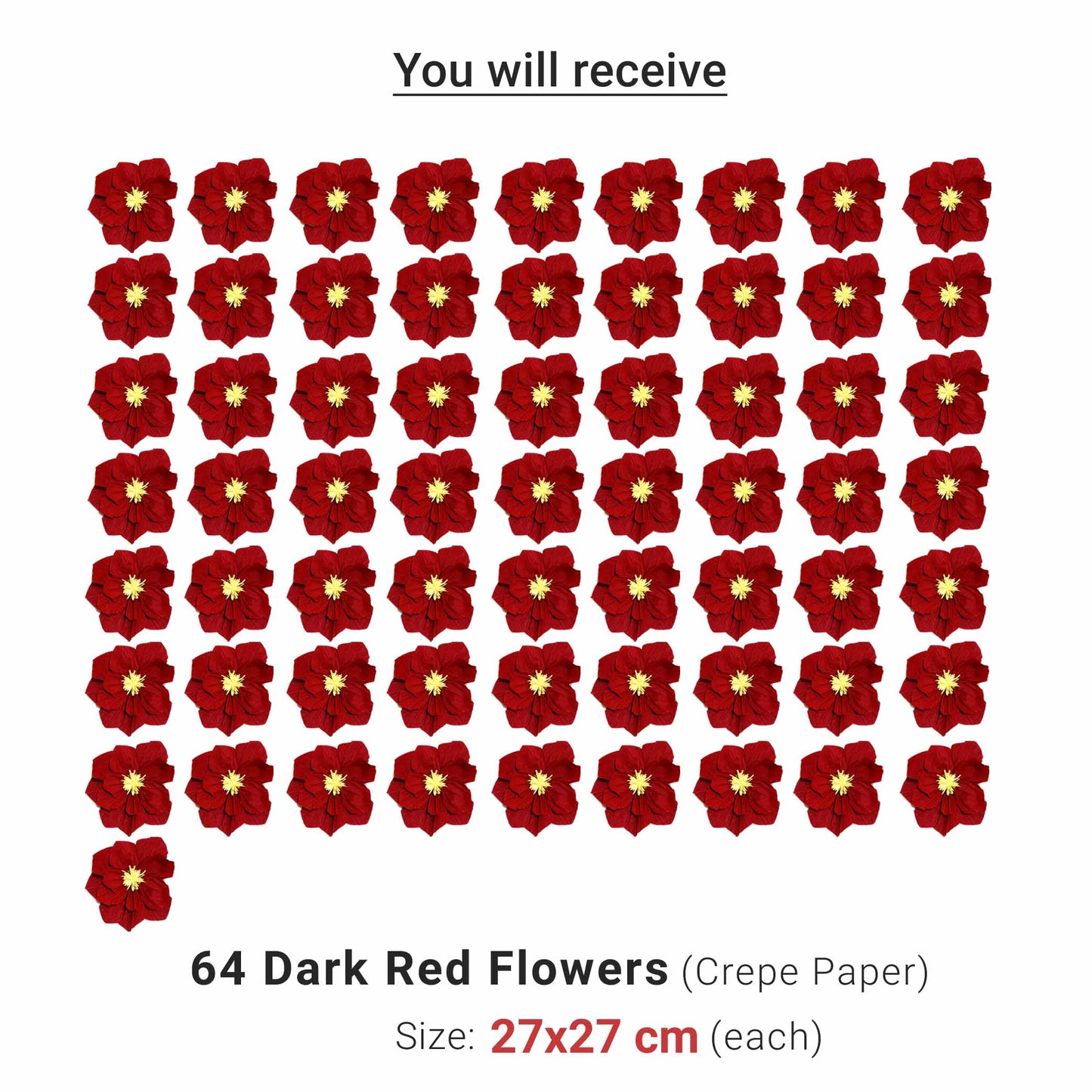 Ganesh Chaturthi Decoration Set, 216x216 cm, 64 Crepe Paper Flowers (27x27 cm), Brocade Table Cloth (150x100cm) (Red))