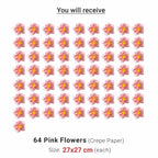 Ganesh Chaturthi Decoration Set, 216x216 cm, 64 Crepe Paper Flowers (27x27 cm), Brocade Table Cloth (150x100cm) (Red))