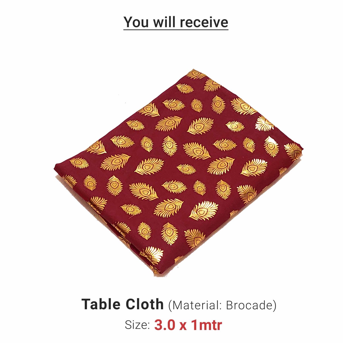 Ganesh Chaturthi Decoration Set, 216x216 cm, 64 Crepe Paper Flowers (27x27 cm), Brocade Table Cloth (150x100cm) (Red))