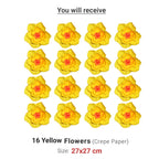 Ganesh Chaturthi Decoration Set, 108x108 cm, 16 Crepe Paper Flowers (27x27 cm), Brocade Table Cloth (150x100cm) (Yellow)