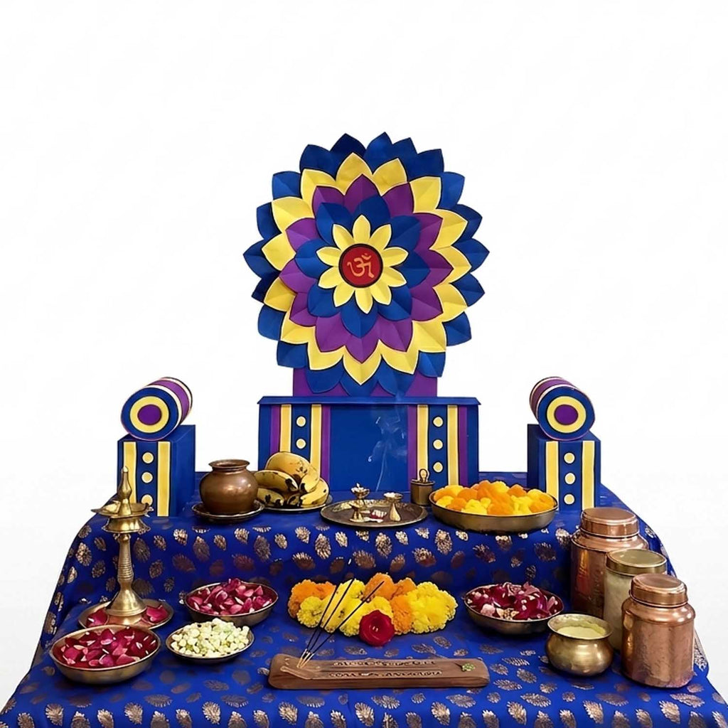 Blue Singhasan Decoration Set for Ganesh Chaturthi | Self Assemble Decoration Set | 200cm x150cm size