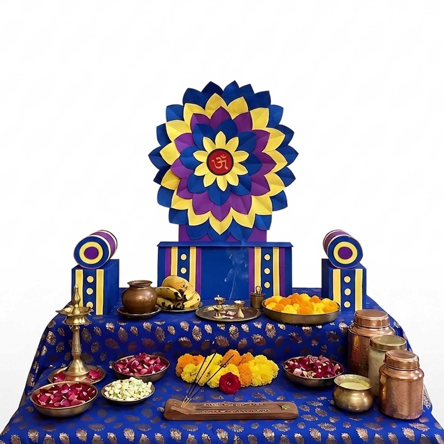 Blue Singhasan Decoration Set for Ganesh Chaturthi | Self Assemble Decoration Set | 200cm x150cm size