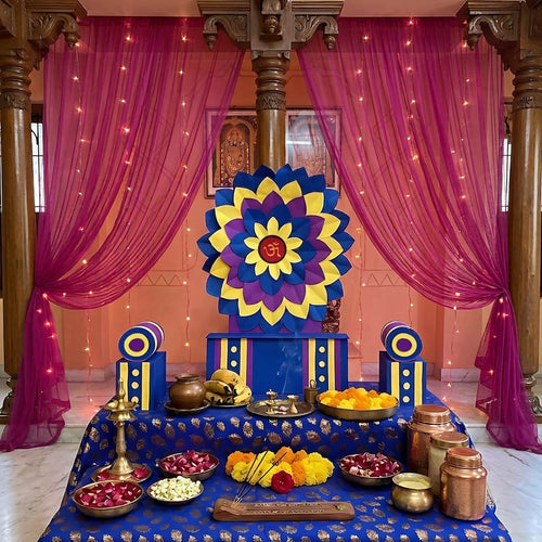 Blue Singhasan Decoration Set for Ganesh Chaturthi | Self Assemble Decoration Set | 200cm x150cm size