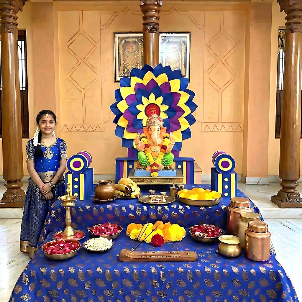 Blue Singhasan Decoration Set for Ganesh Chaturthi | Self Assemble Decoration Set | 200cm x150cm size