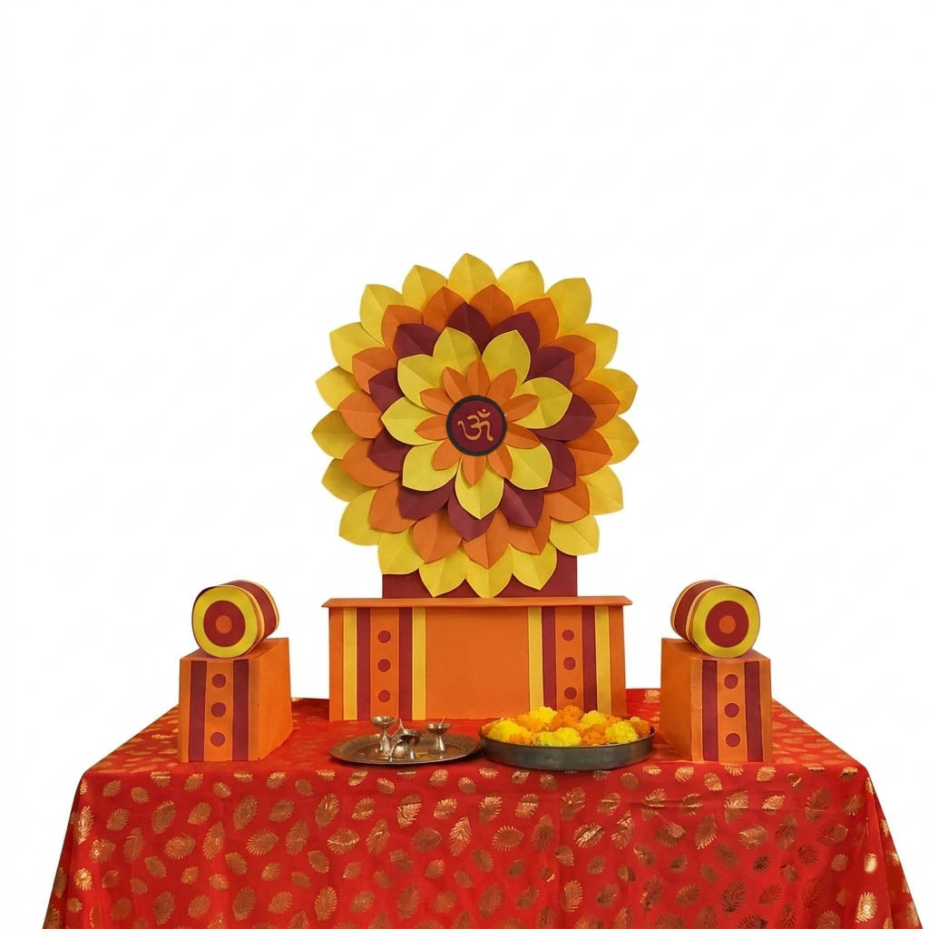 Orange Singhasan Decoration Set for Ganesh Chaturthi | | Self Assemble Decoration Set | 200cm x150cm size (Copy)