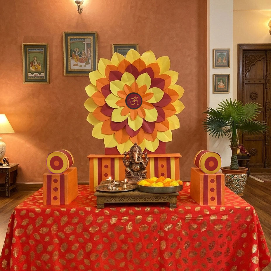Orange Singhasan Decoration Set for Ganesh Chaturthi | | Self Assemble Decoration Set | 200cm x150cm size (Copy)