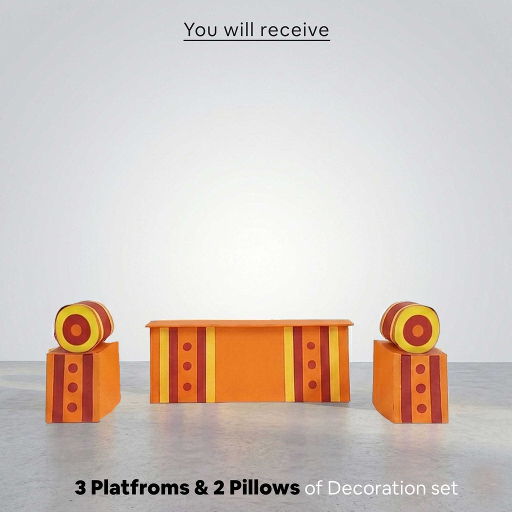 Orange Singhasan Decoration Set for Ganesh Chaturthi | | Self Assemble Decoration Set | 200cm x150cm size (Copy)