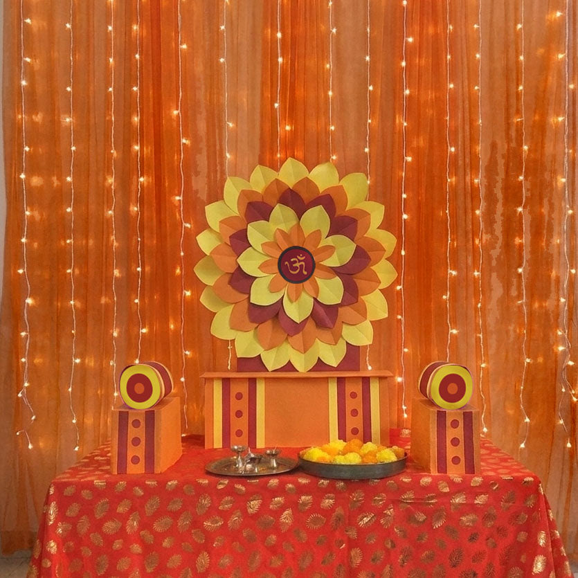 Orange Singhasan Decoration Set for Ganesh Chaturthi | | Self Assemble Decoration Set | 200cm x150cm size (Copy)