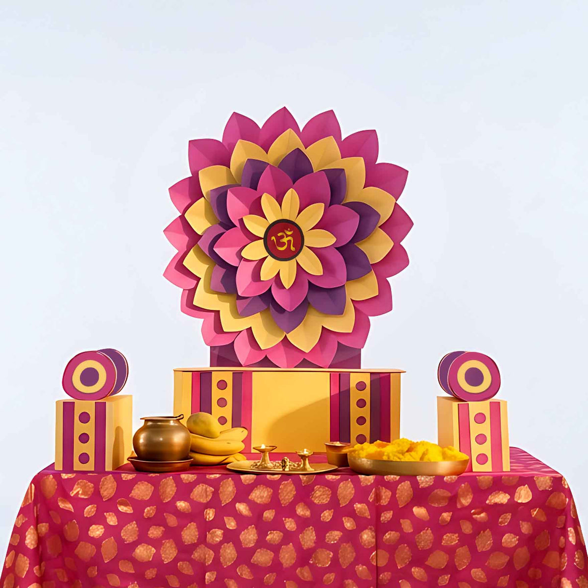 Pink Singhasan Decoration for Ganesh Chaturthi | Self Assemble Decoration Set | 200cm x150cm size
