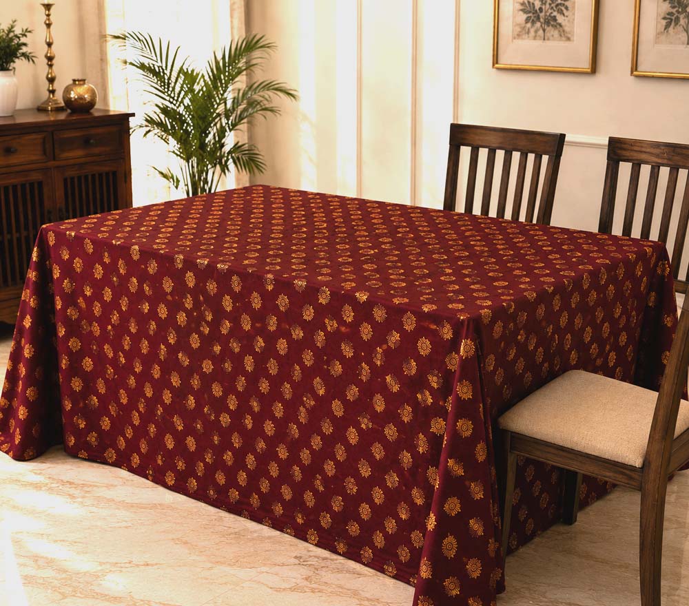 Broquette Table Cloth | Feather Print | 1 x 1 mtr | Ganesh Chaturthi Decoration