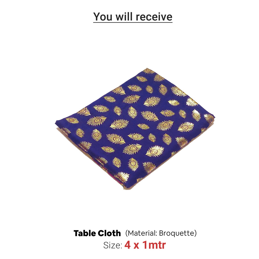 Broquette Table Cloth | Feather Print | 1 x 1 mtr | Ganesh Chaturthi Decoration
