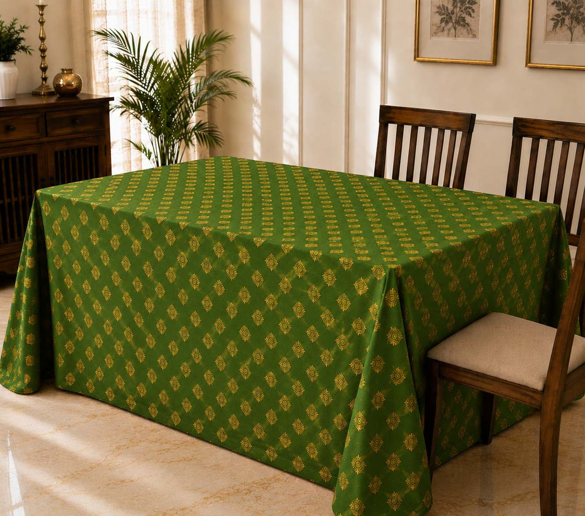 Broquette Table Cloth | Feather Print | 1 x 1 mtr | Ganesh Chaturthi Decoration