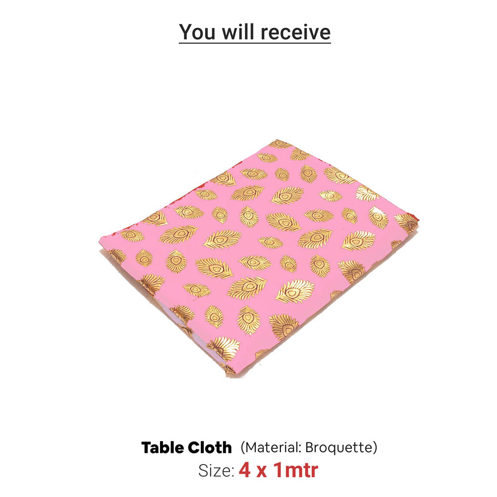 Broquette Table Cloth | Feather Print | 1 x 1 mtr | Ganesh Chaturthi Decoration