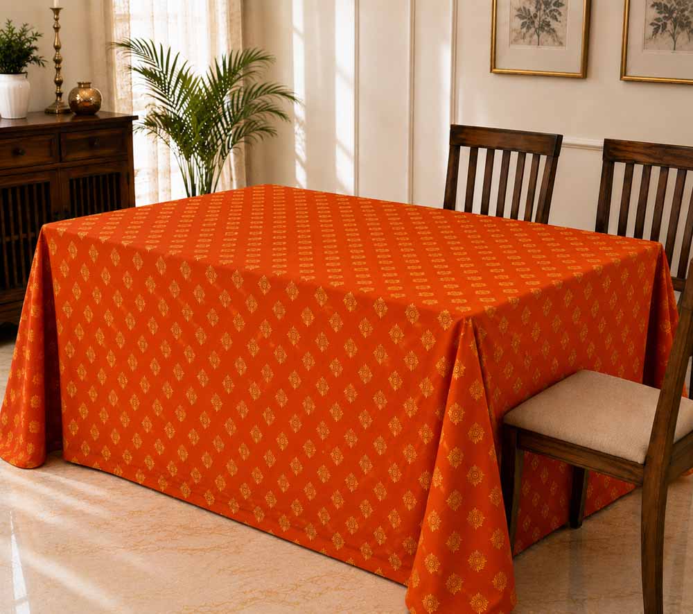 Broquette Table Cloth | Feather Print | 1 x 1 mtr | Ganesh Chaturthi Decoration