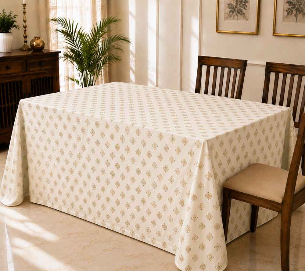 Broquette Table Cloth | Feather Print | 1 x 1 mtr | Ganesh Chaturthi Decoration