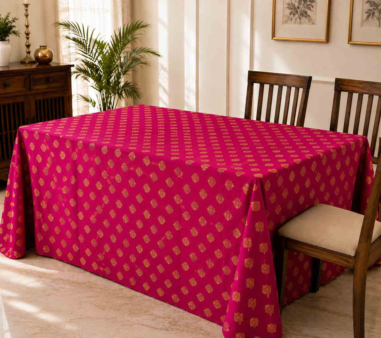Broquette Table Cloth | Feather Print | 1 x 1 mtr | Ganesh Chaturthi Decoration