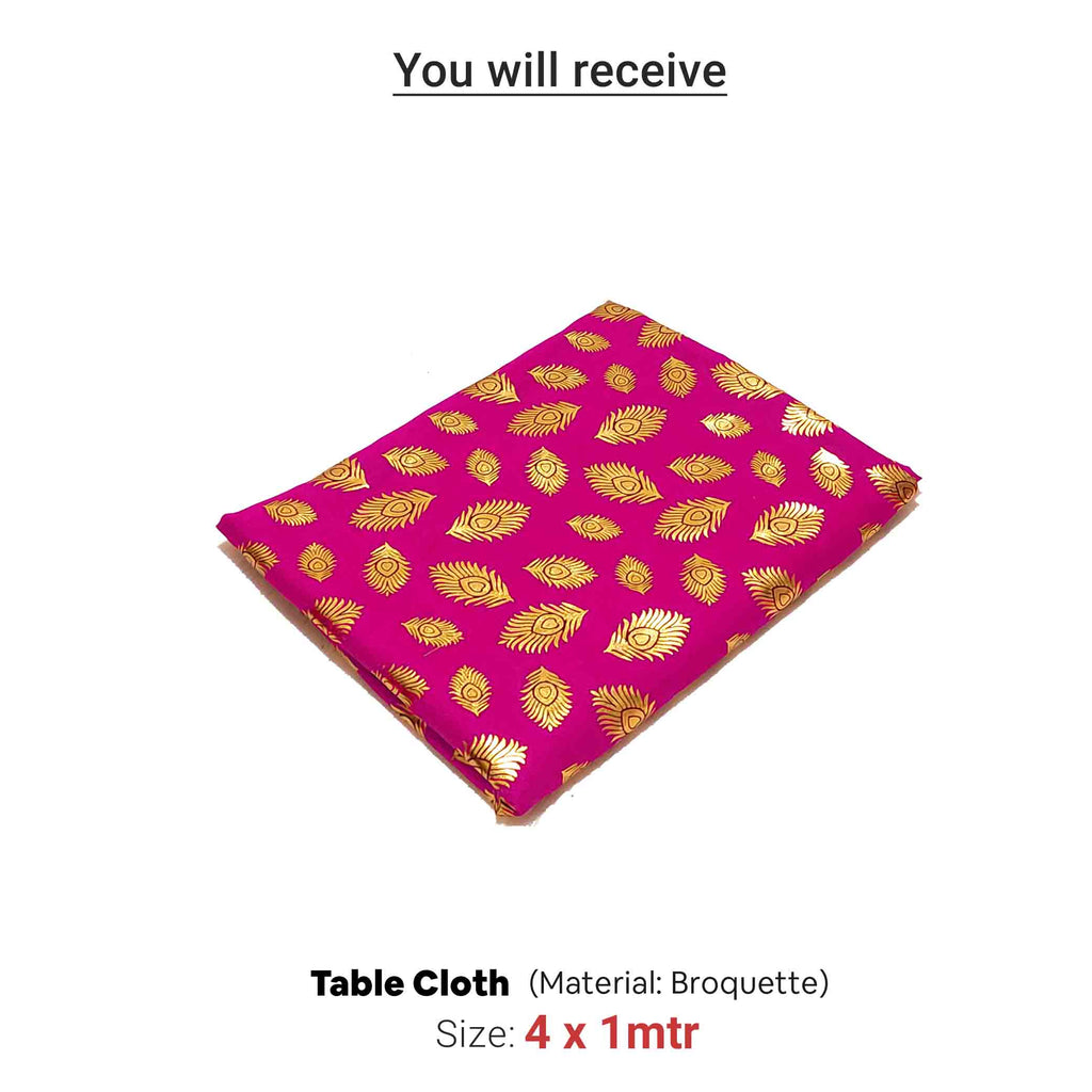 Broquette Table Cloth | Feather Print | 1 x 1 mtr | Ganesh Chaturthi Decoration