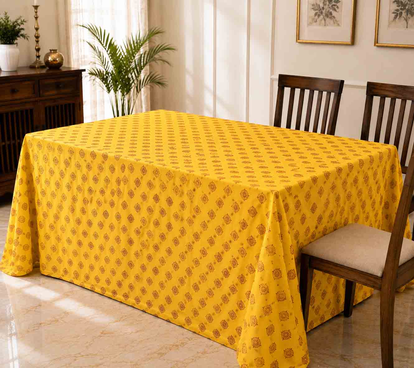 Broquette Table Cloth | Feather Print | 1 x 1 mtr | Ganesh Chaturthi Decoration