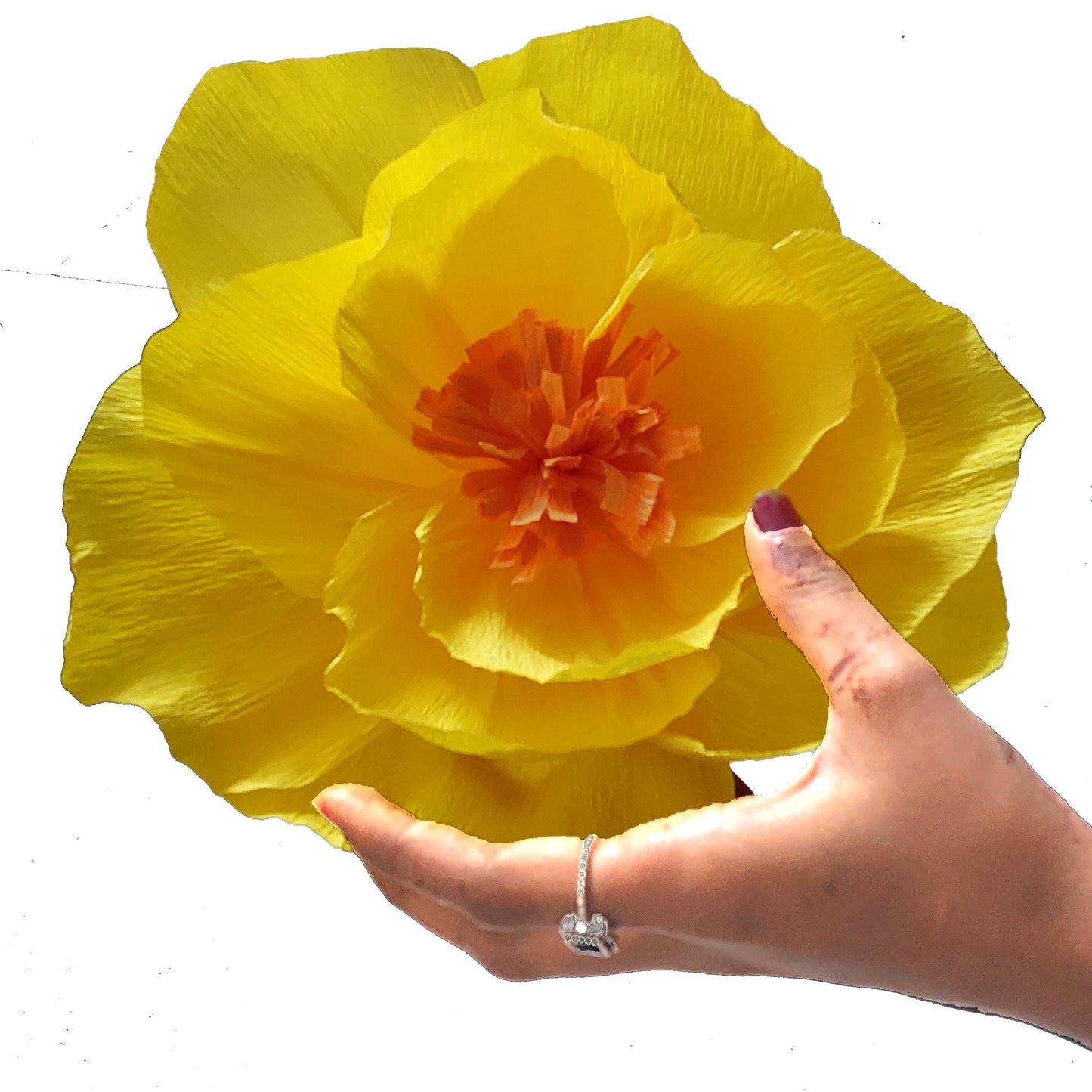 Ganesh Chaturthi Decoration Set, 108x108 cm, 16 Crepe Paper Flowers (27x27 cm), Brocade Table Cloth (150x100cm) (Yellow)